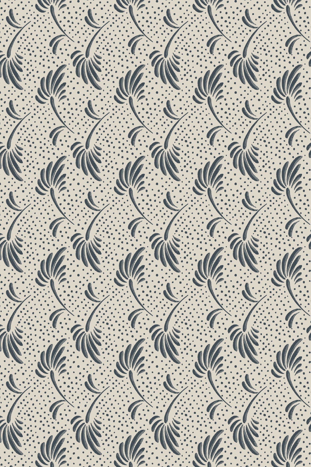 A repeating vintage-style floral pattern in dark gray on a warm cream background, with small scattered dots throughout.