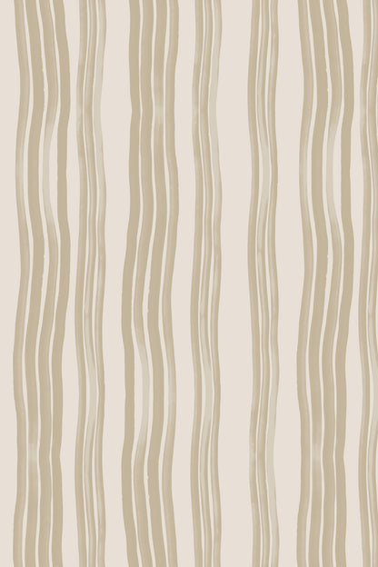 Beige and taupe vertical wavy stripes pattern on a light cream background.