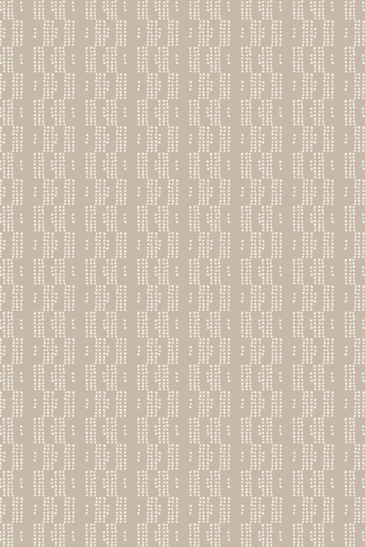 Beige fabric or wallpaper with a repeating vertical pattern of small white dots and dashes.
