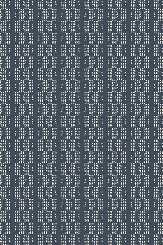 A repeating pattern of small white text blocks arranged in vertical columns on a dark navy blue background.