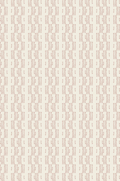 A repeating pattern of small vertical columns of red text on a warm off-white background, resembling a decorative wallpaper or fabric print.