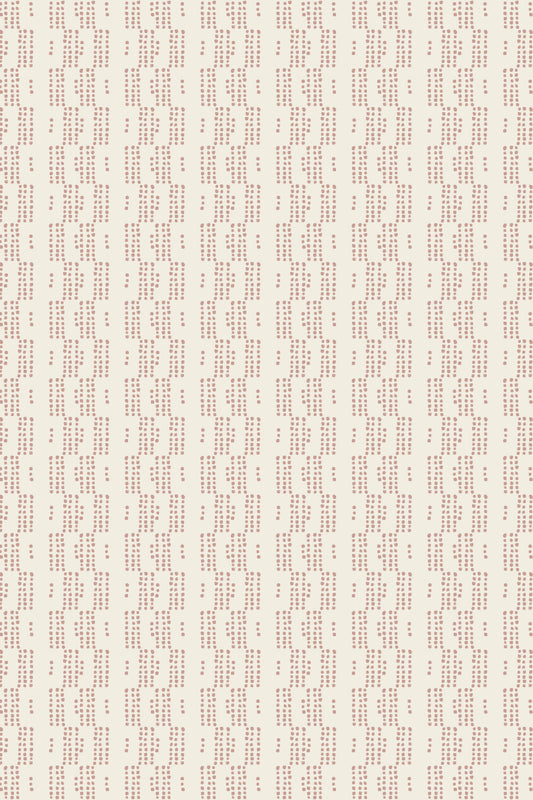 A repeating pattern of small vertical columns of red text on a warm off-white background, resembling a decorative wallpaper or fabric print.