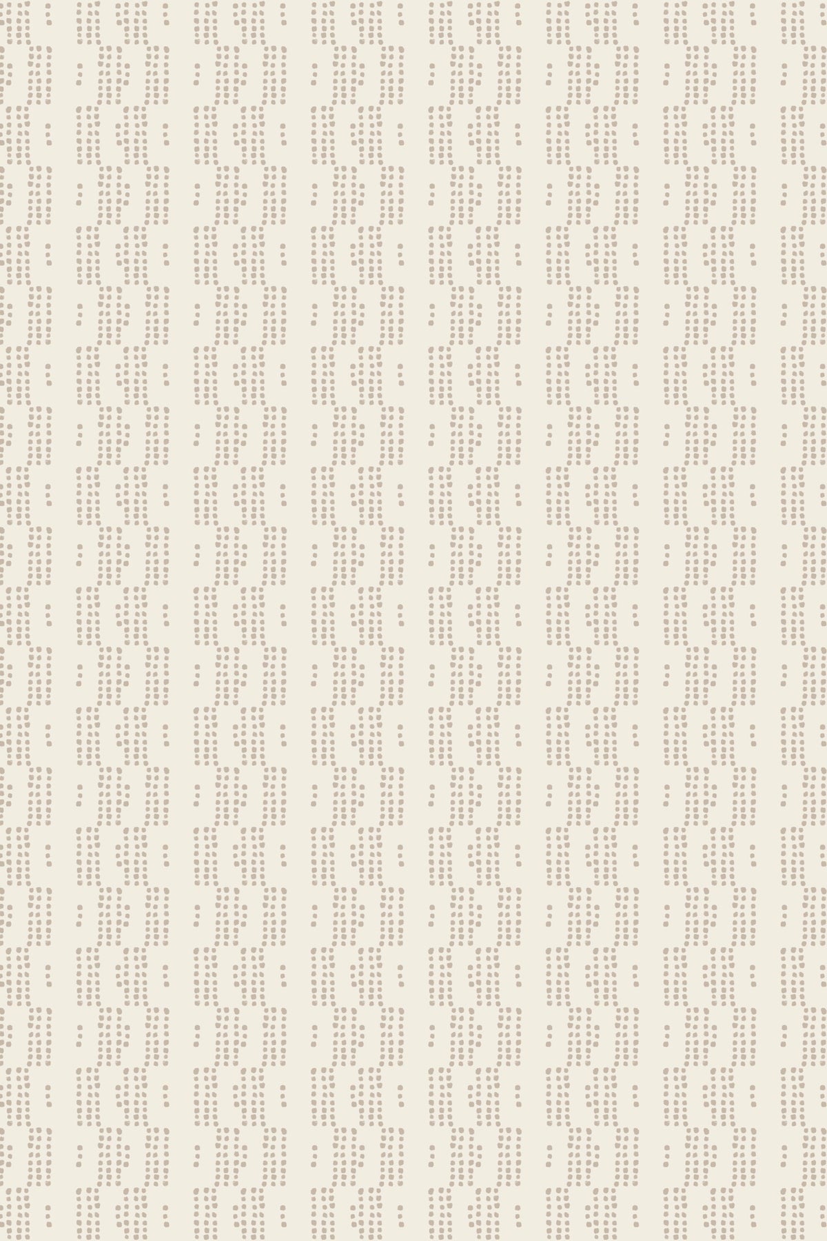 Beige wallpaper featuring a repeating vertical pattern of small, muted brown text columns.