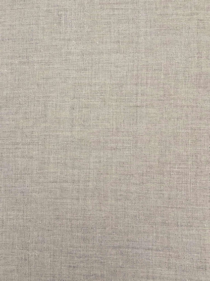 A close-up of a light beige linen fabric texture with a fine woven pattern.